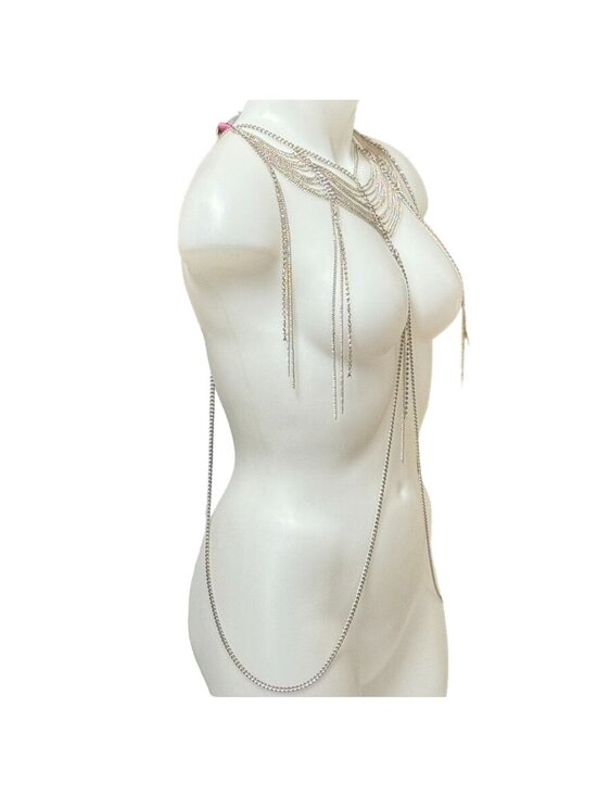Body Belt Chain Body Belt Silver Tone Body Jewelry Bikini Harness Women’s Size M